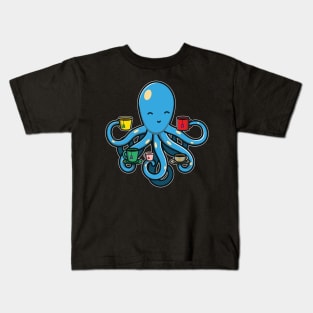 Cute Kawaii Octopus Drinking Tea - Octopus Tea print Kids T-Shirt